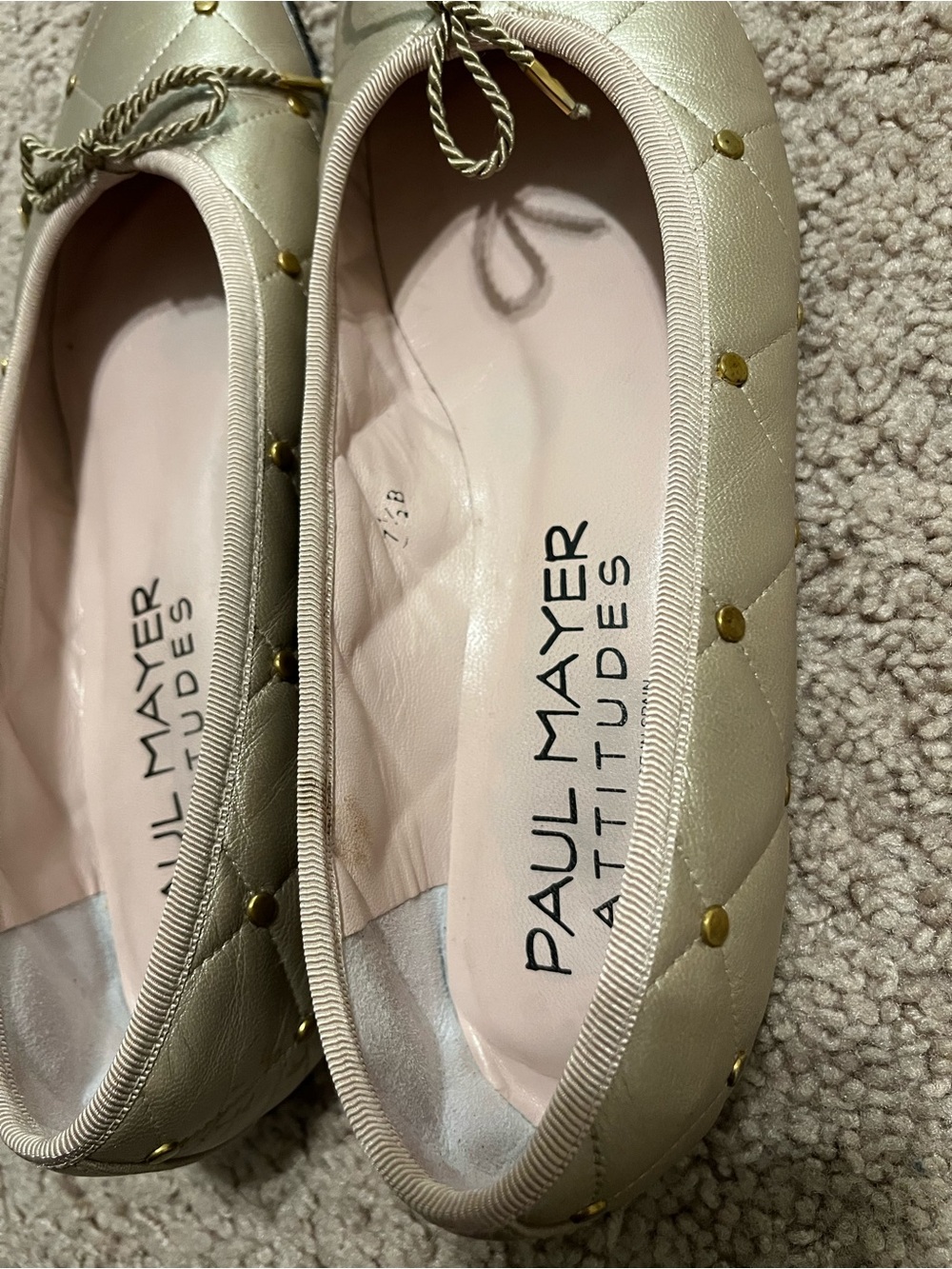 Paul Mayer Attitudes Leather Ballet Flats In Gold quilted style - Picture 3 of 7
